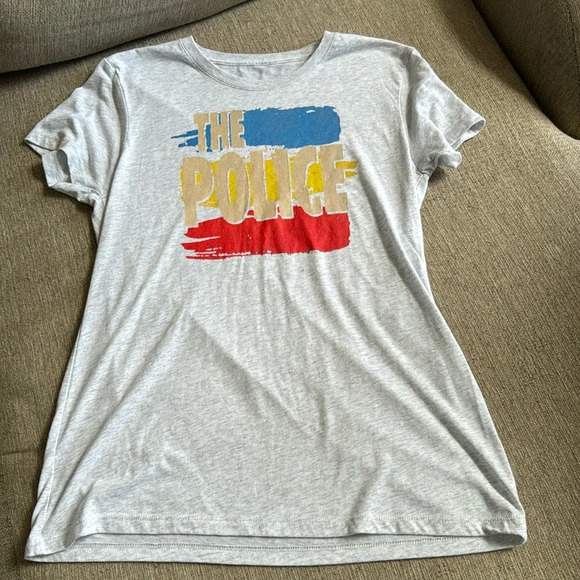The Police Stripe Logo Crew Neck Short Sleeve heather grey Women's T-shirt - Picture 3 of 10